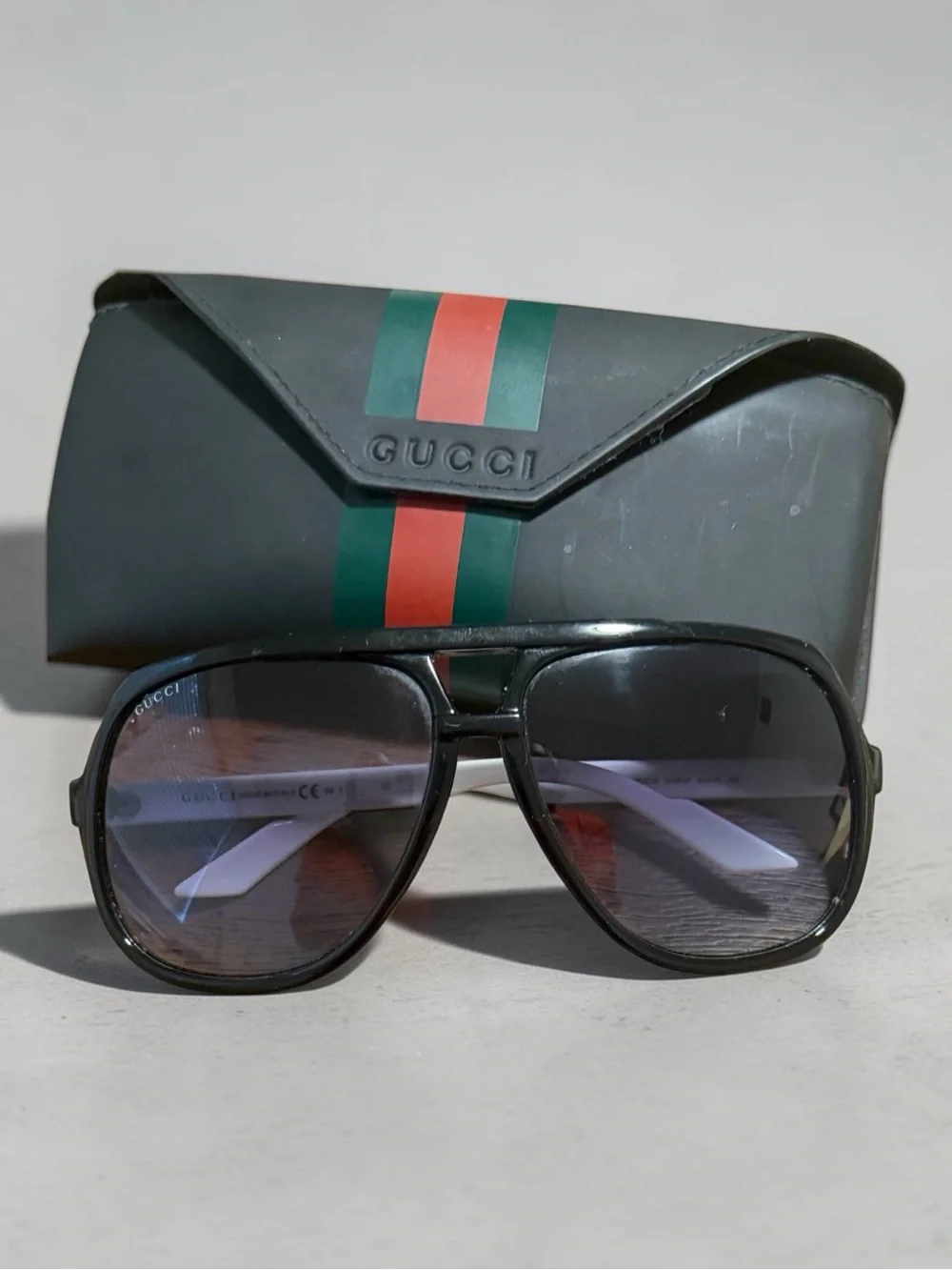 Gucci Aviator Sunglasses White Green Red Web Stripe with Case